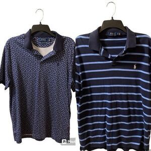 Lot of 2 Polo Ralph Lauren Polo Shirts Short‎ Sleeve Cotton Sz L Blue Preppy